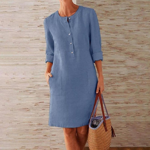 Button-up Shirt Dress with Side Pockets