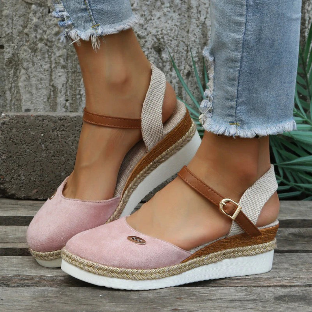 Suede platform sandals with ankle strap