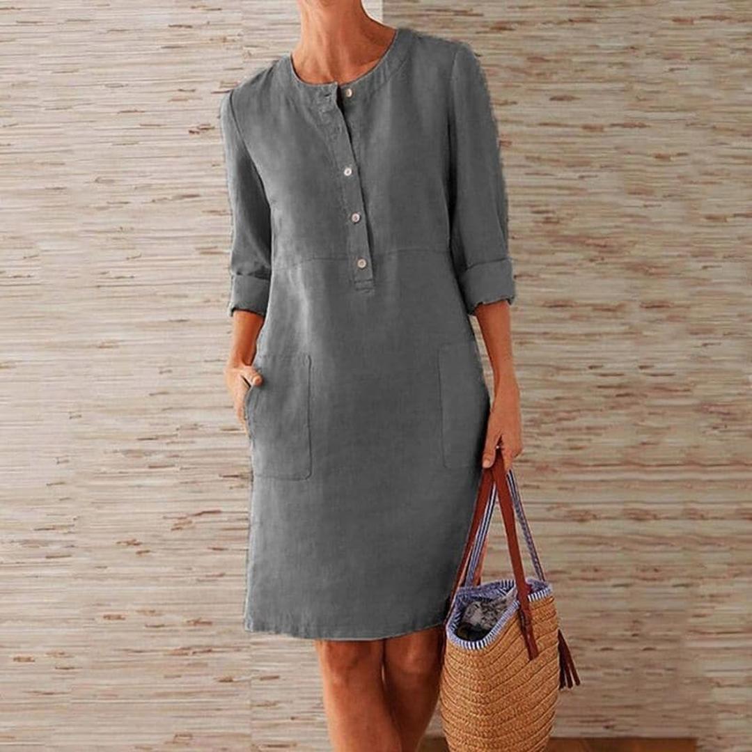 Button-up Shirt Dress with Side Pockets