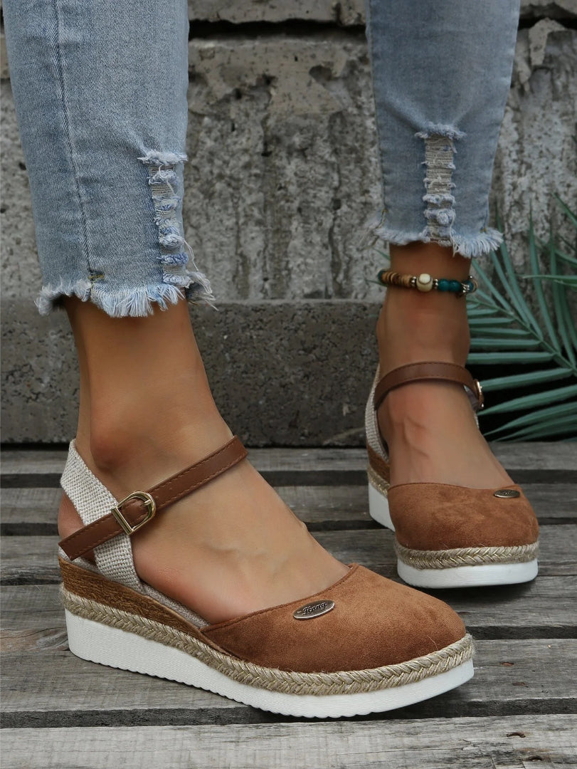 Suede platform sandals with ankle strap