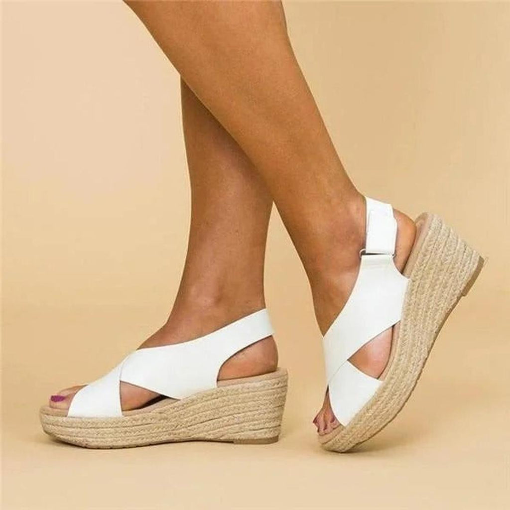 Wedge espadrille sandals with crisscross straps