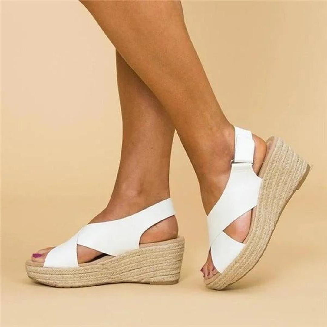 Wedge espadrille sandals with crisscross straps