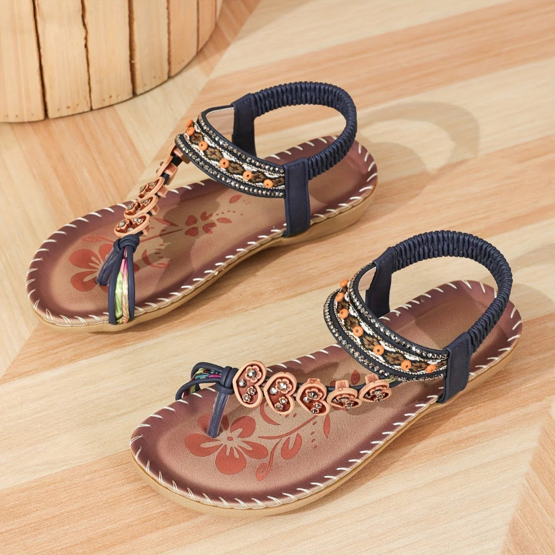 Open-toe sandals with beaded straps