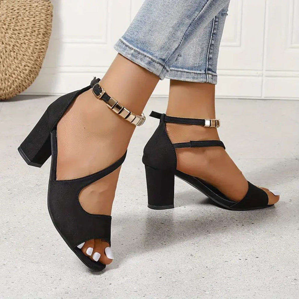 Open-toe block heel sandals with ankle strap
