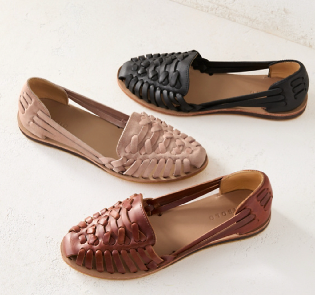 Woven flat leather sandals