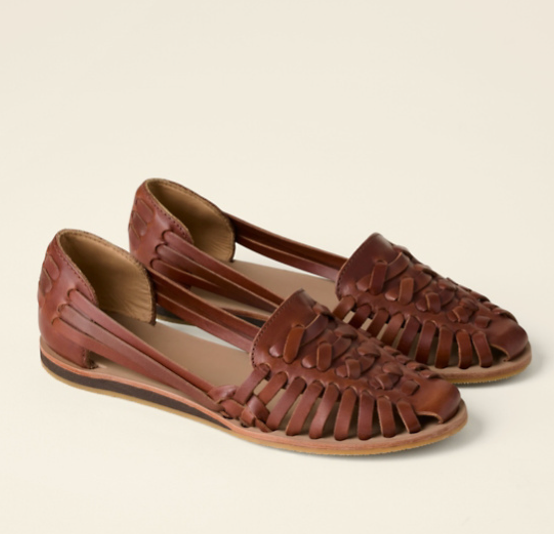 Woven flat leather sandals
