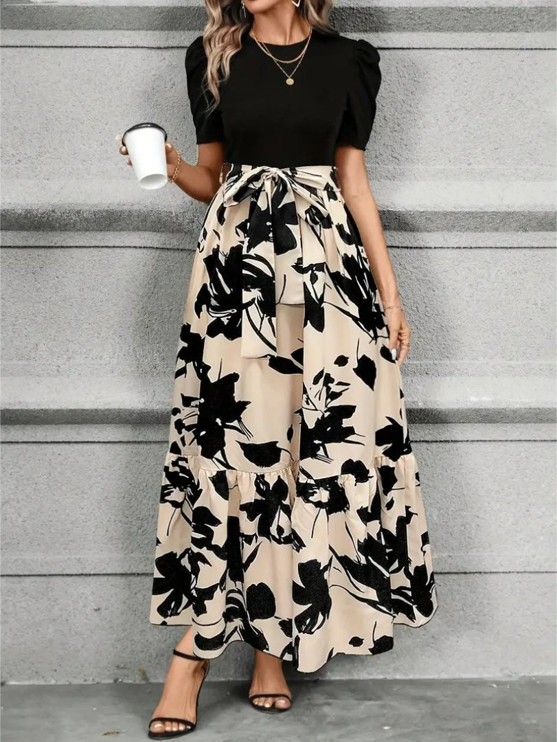 Floral maxi dress with waist bow