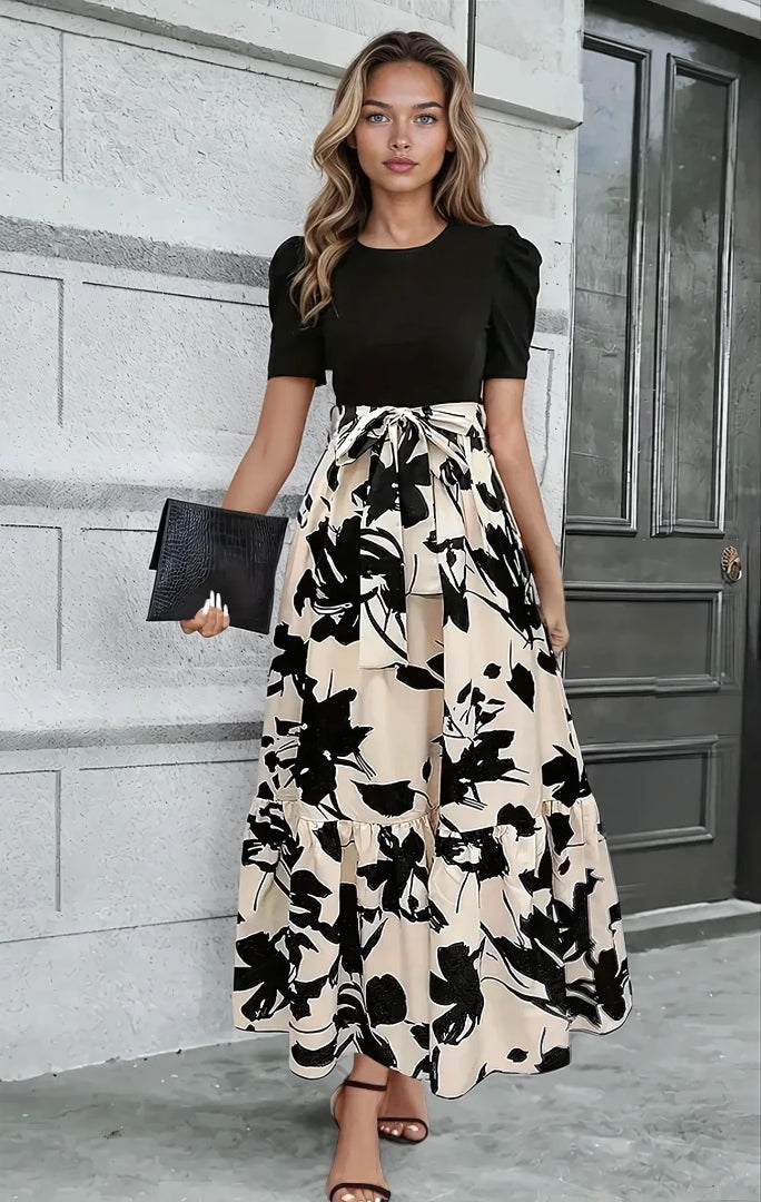 Floral maxi dress with waist bow