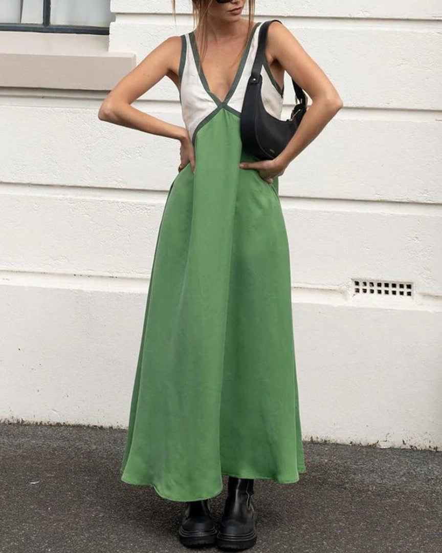 Contrast sleeveless maxi dress with V-neck
