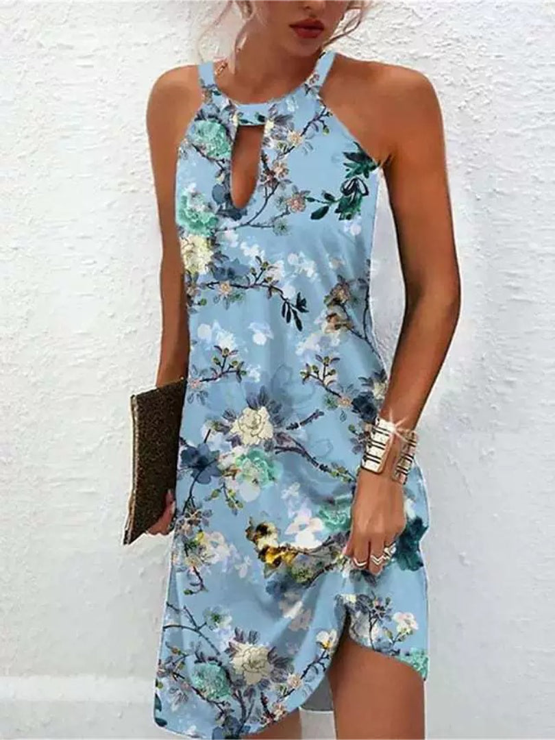 Sleeveless mini dress with halter neckline