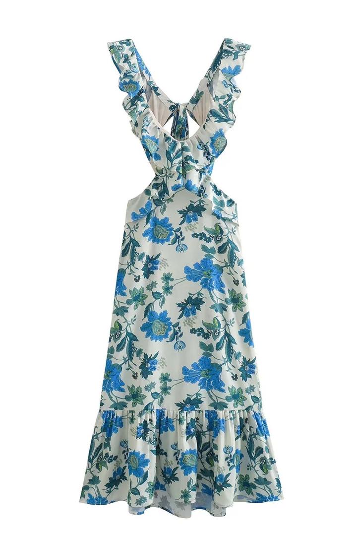 Flowy sleeveless summer maxi dress with ruffled straps