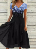 Chiffon midi dress with floral print and V-neckline