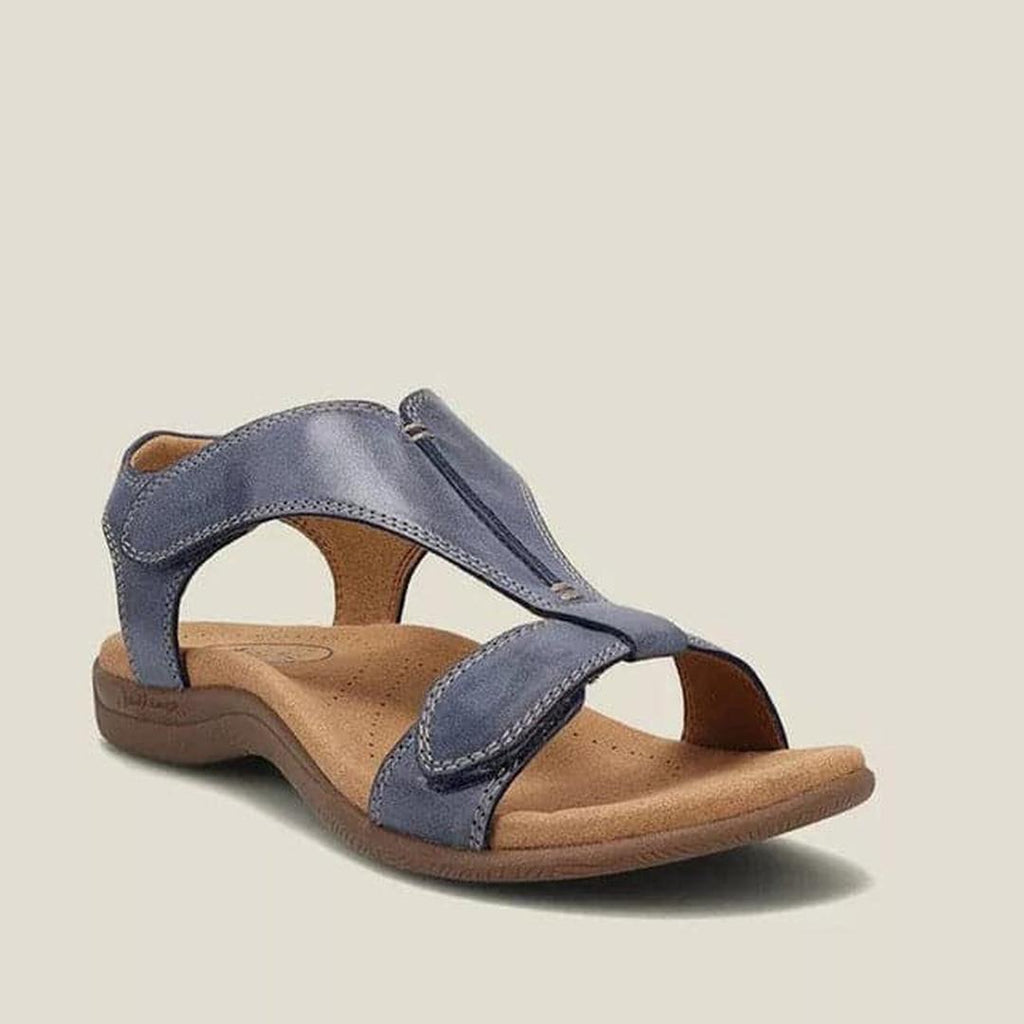 Leather T-strap sandals with adjustable closure