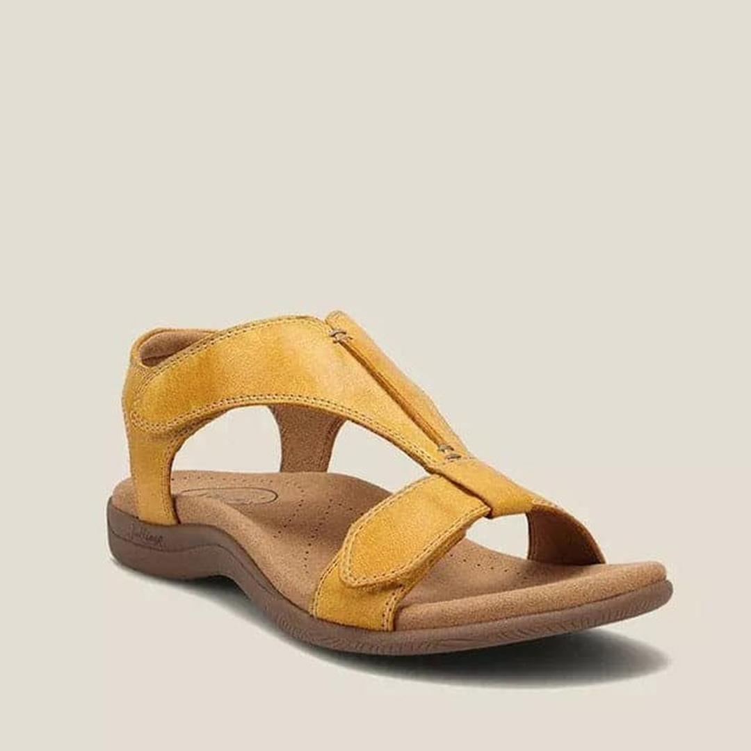 Leather T-strap sandals with adjustable closure