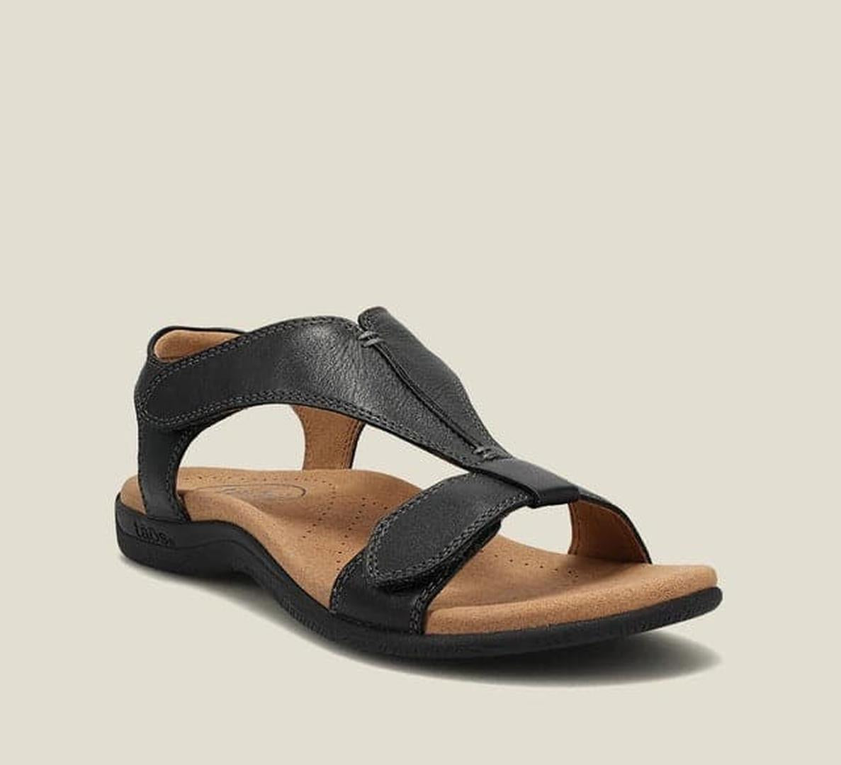 Leather T-strap sandals with adjustable closure