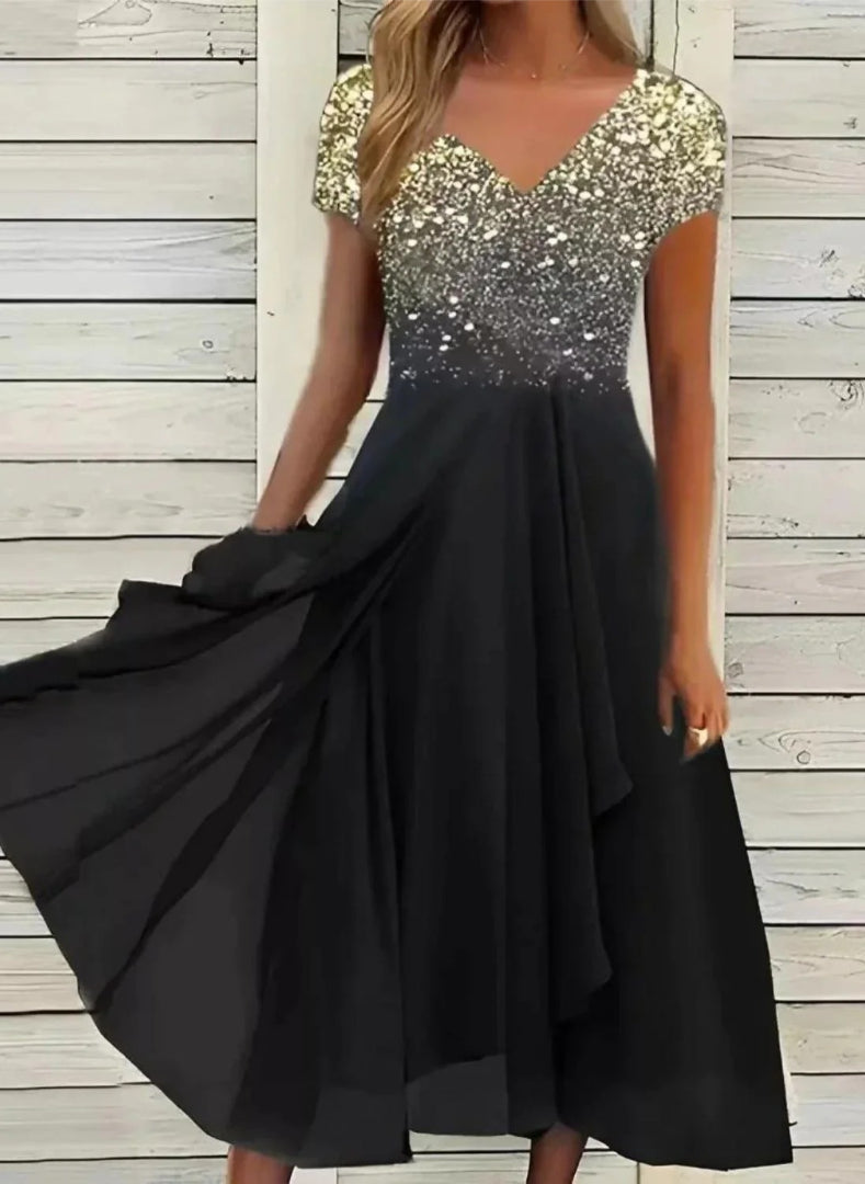Chiffon midi dress with floral print and V-neckline