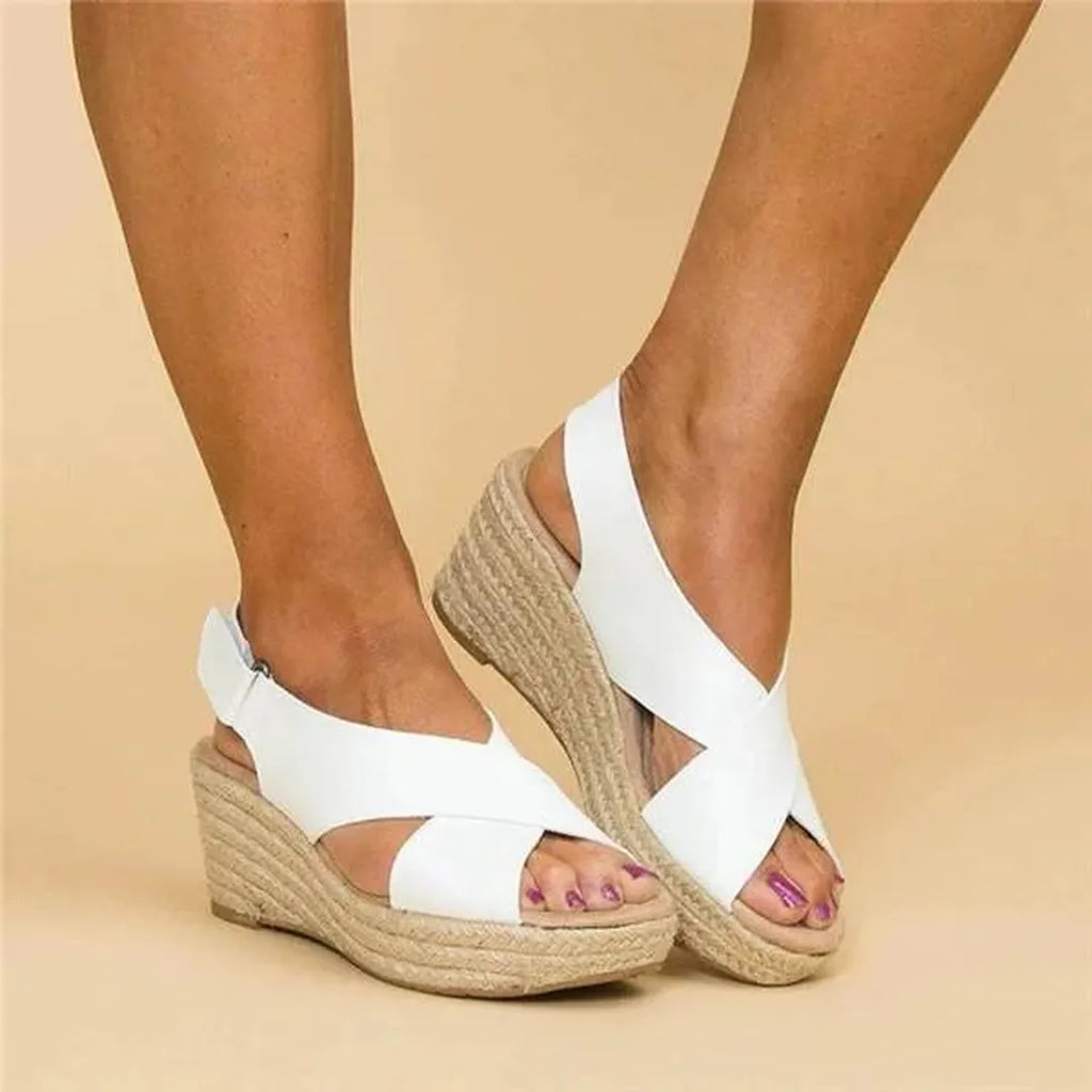Jute wedge espadrille sandals with crisscross straps