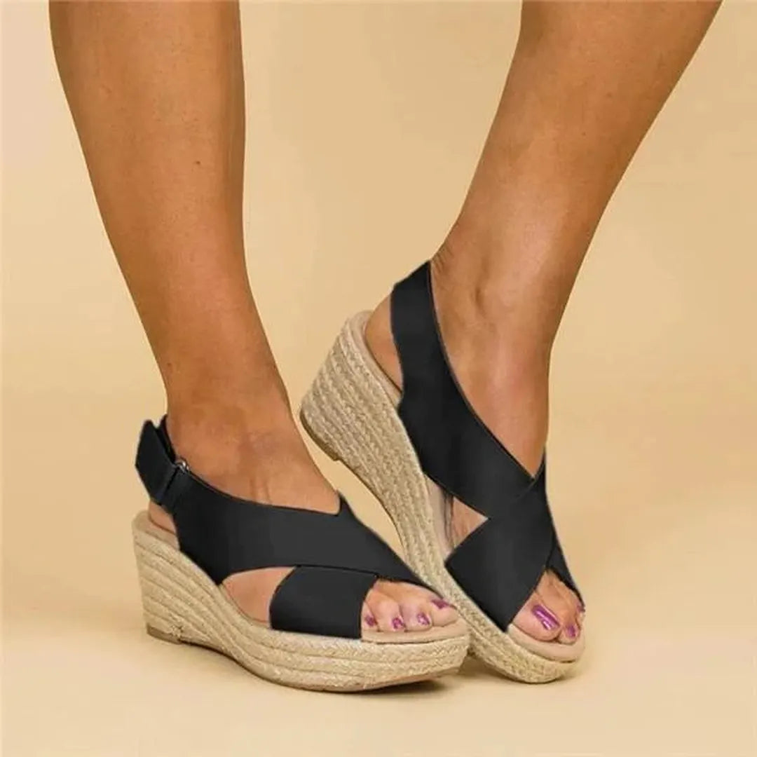 Jute wedge espadrille sandals with crisscross straps