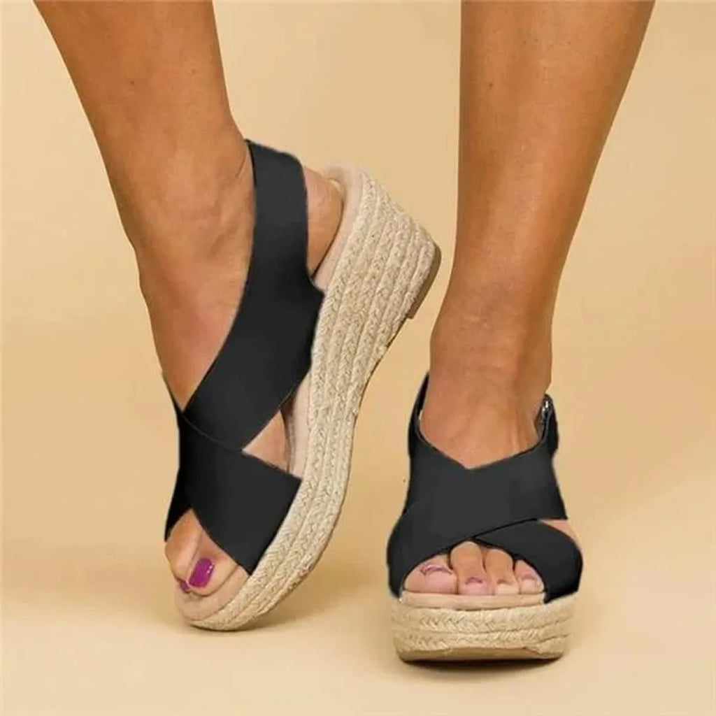 Jute wedge espadrille sandals with crisscross straps