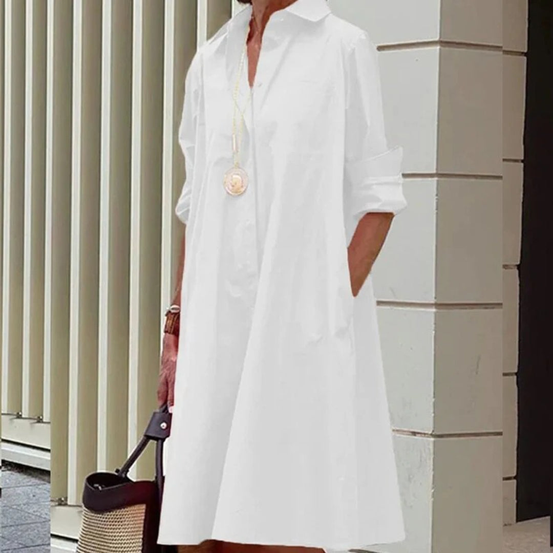 Loose shirt dress with collar and long sleeves