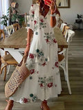 Boho style maxi dress with floral pattern and V-neckline