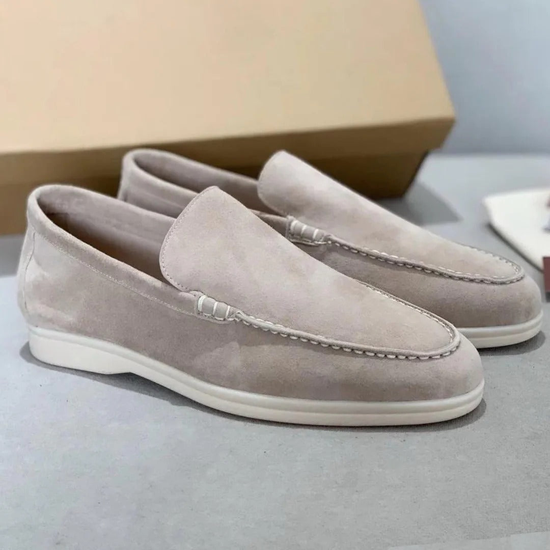 Suede slip-on loafers with stitching details