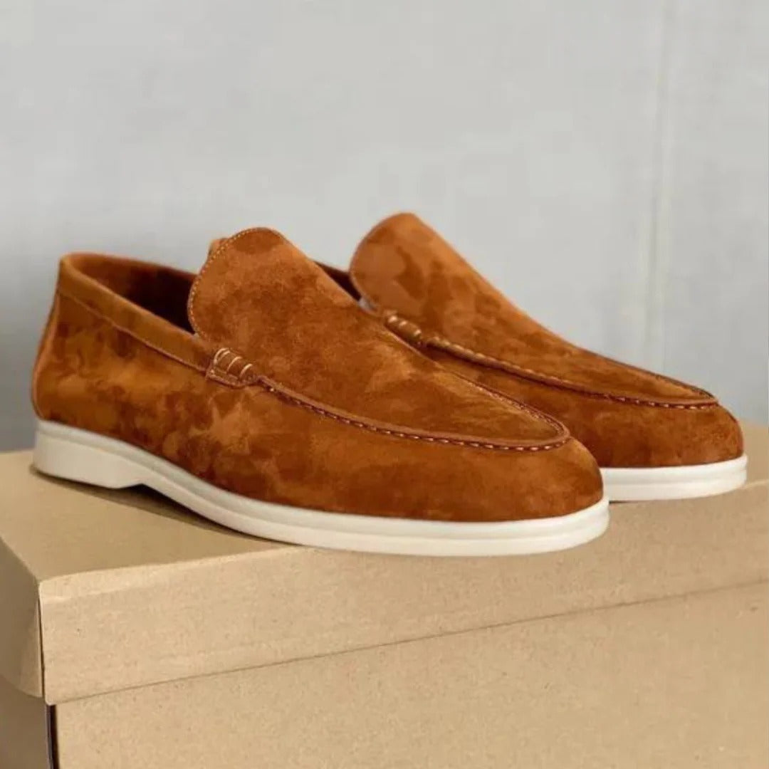 Suede slip-on loafers with stitching details