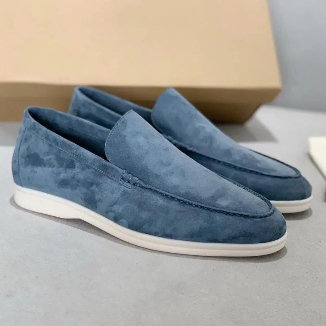Suede slip-on loafers with stitching details