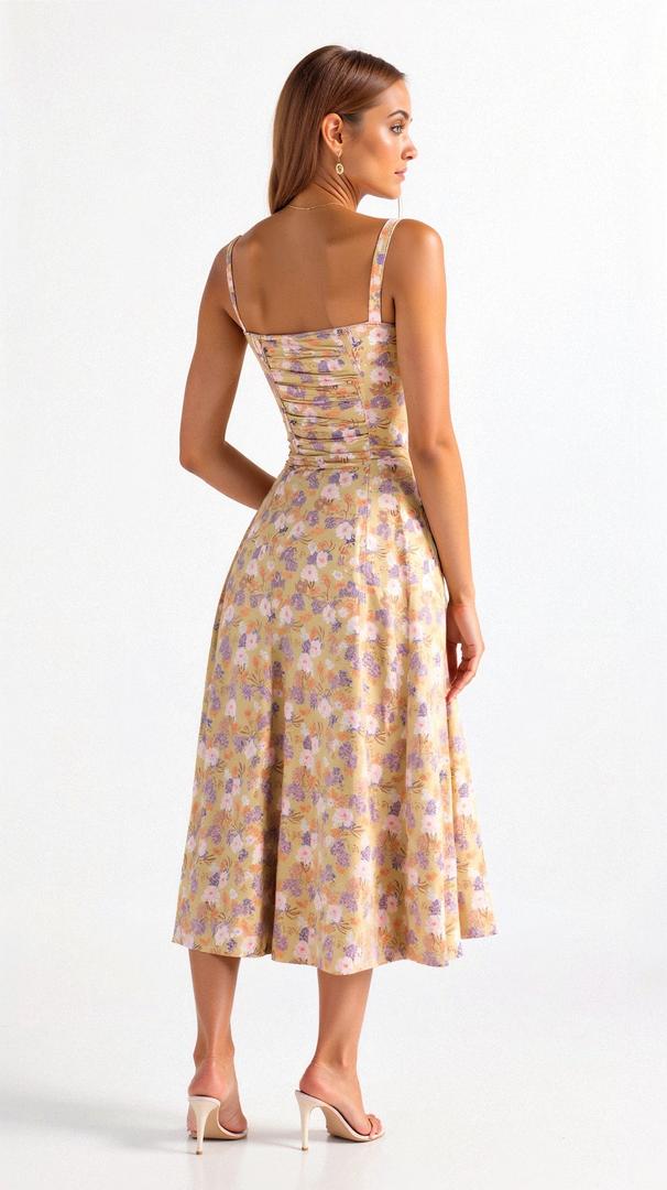 Floral corset-style midi dress with slit