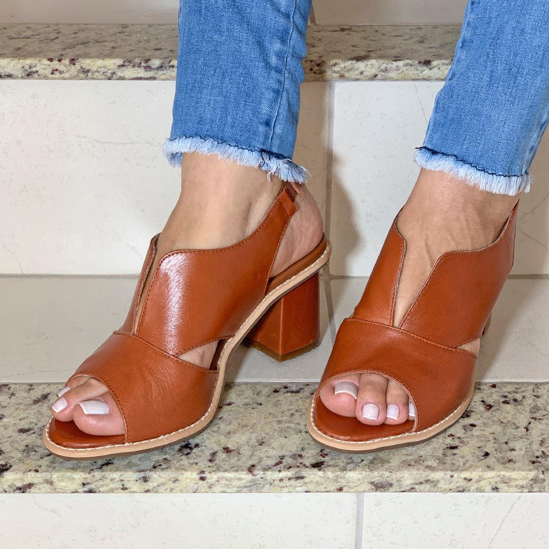Leather open-toe block heel sandals