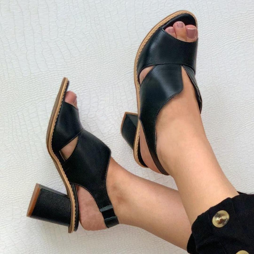 Leather open-toe block heel sandals