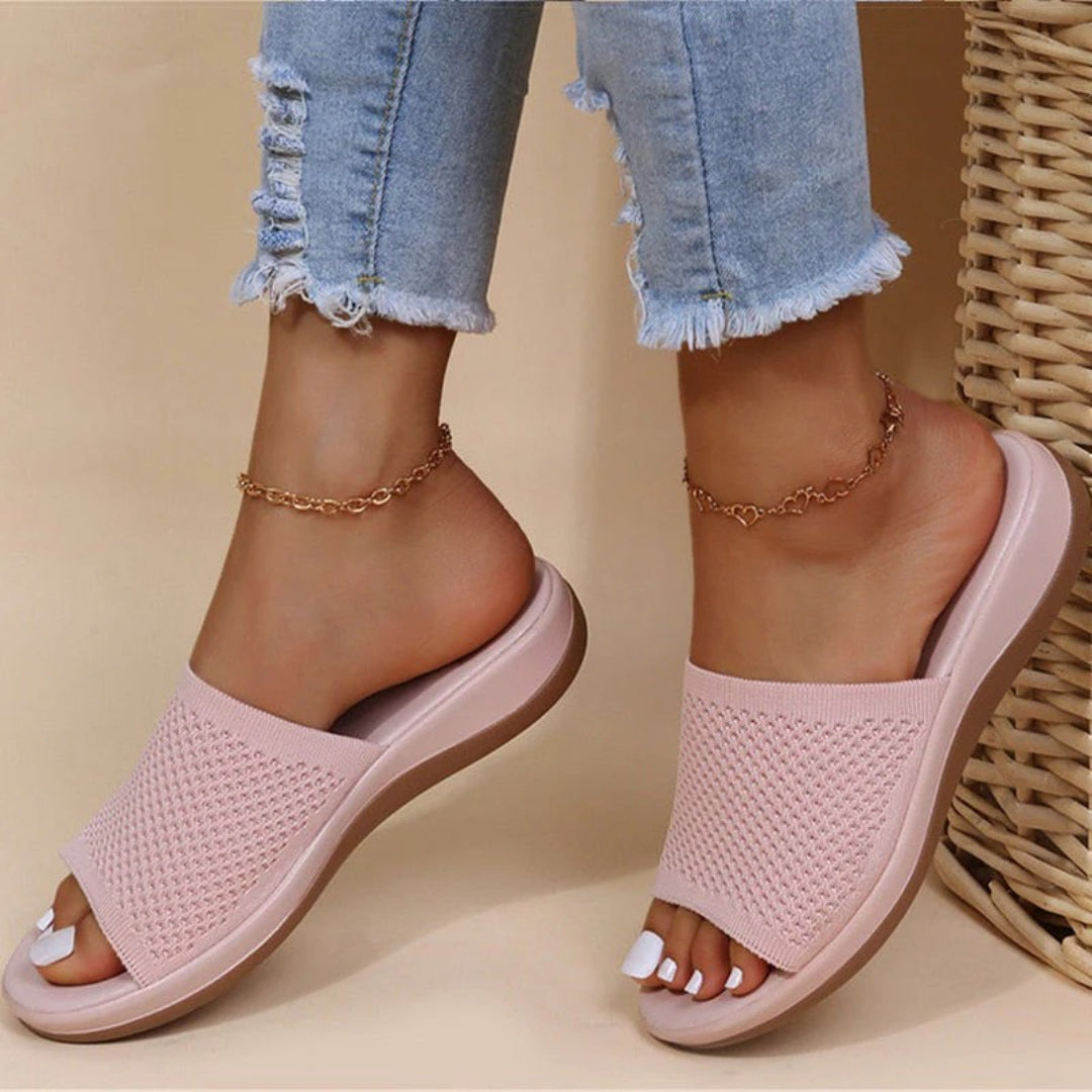 Knit open-toe slides